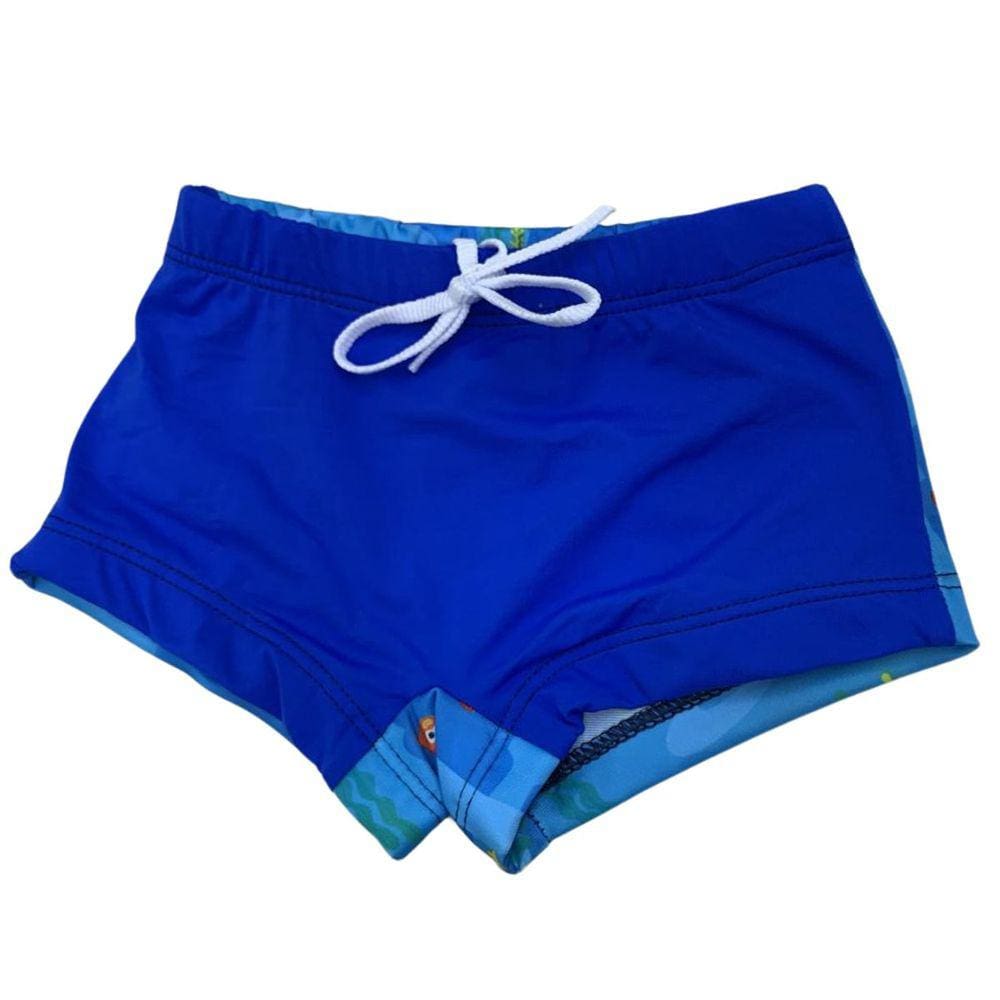 Sunga Infantil Uv Boxer Peixes Azul Cordão Ajuste Filtro Sol