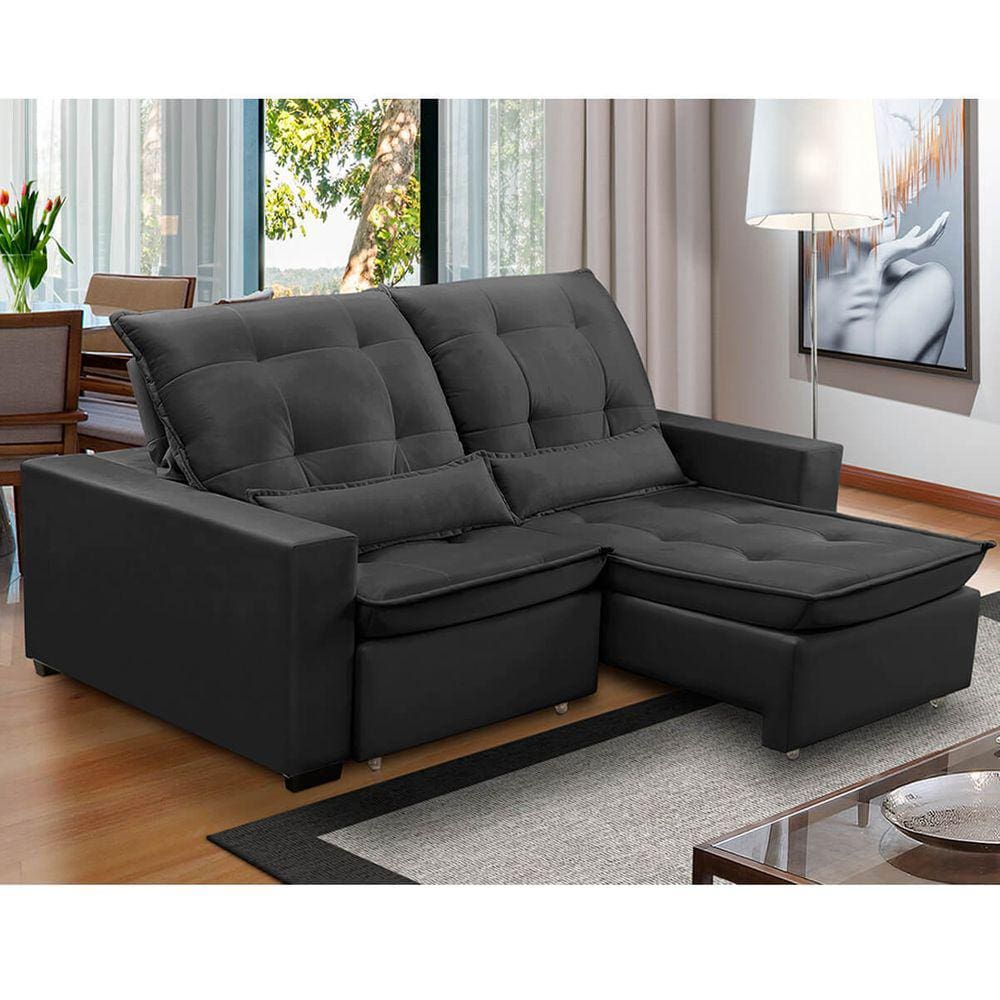 Sofa Retratil Reclinavel 2 Lugares 2,70m Atlantis Veludo Grafite LansofBR