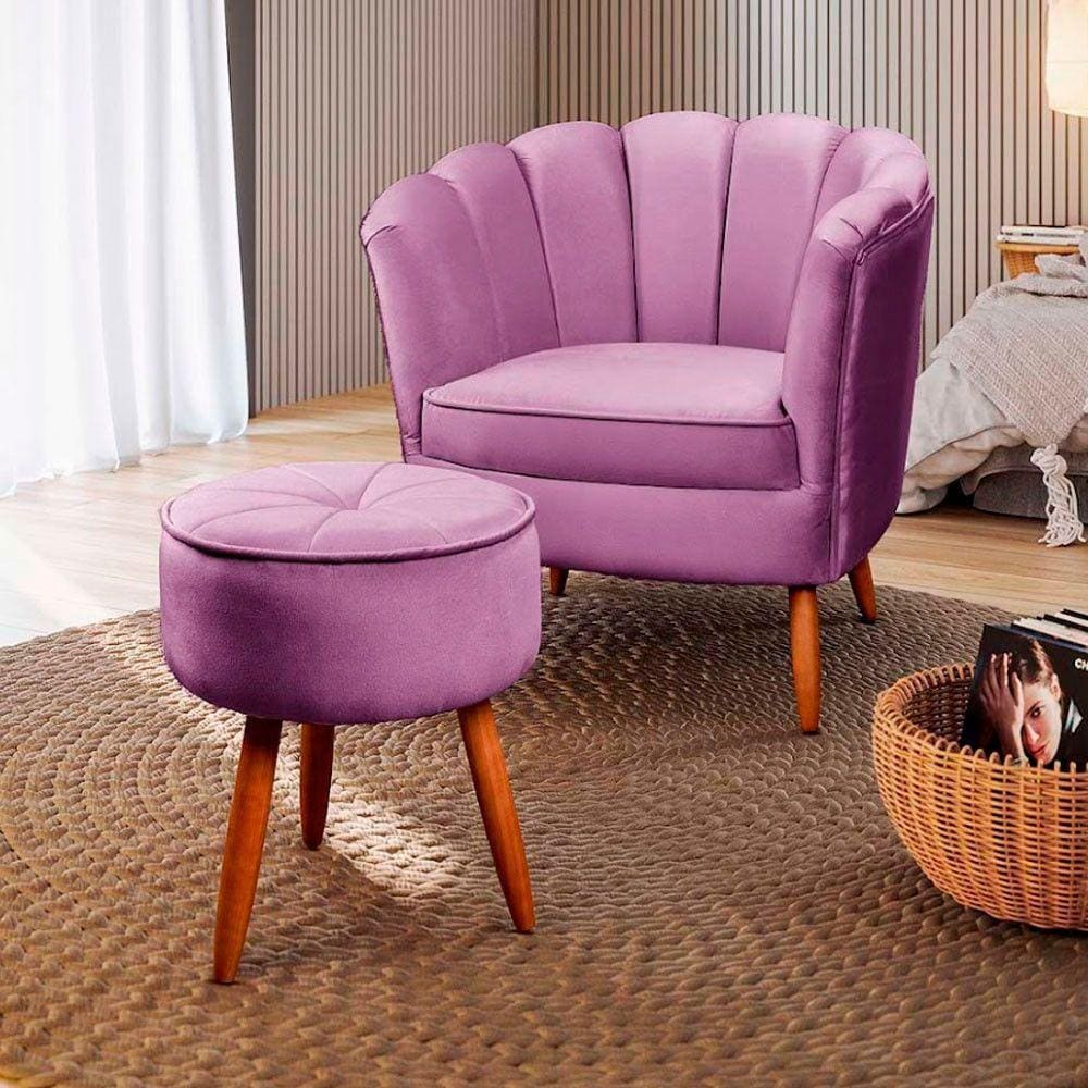 Poltrona Decorativa Com Pés De Madeira Speciale Home Lilás