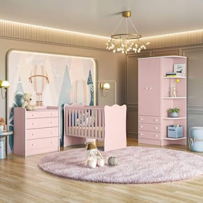 Quarto de Bebê Doce Sonho Completo Qmovi Rosa Acetinado