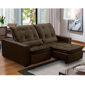 Sofa Retratil Reclinavel 2 Lugares 2,70m Atlantis Veludo Marrom LansofBR