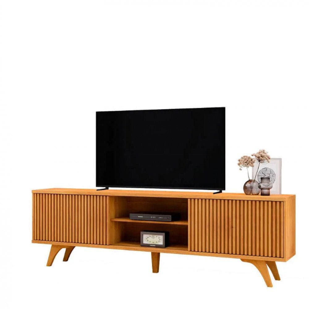 Rack Para Tv 70 Ripado 2 Porta Siena Pés Madeira Maciça Mavaular