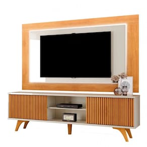 Painel Atenas Com Rack Siena C/LED Pés Madeira Maciça Mavaular