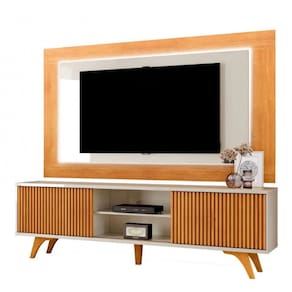 Painel Atenas Com Rack Valência C/LED Pés Madeira Maciça Mavaular