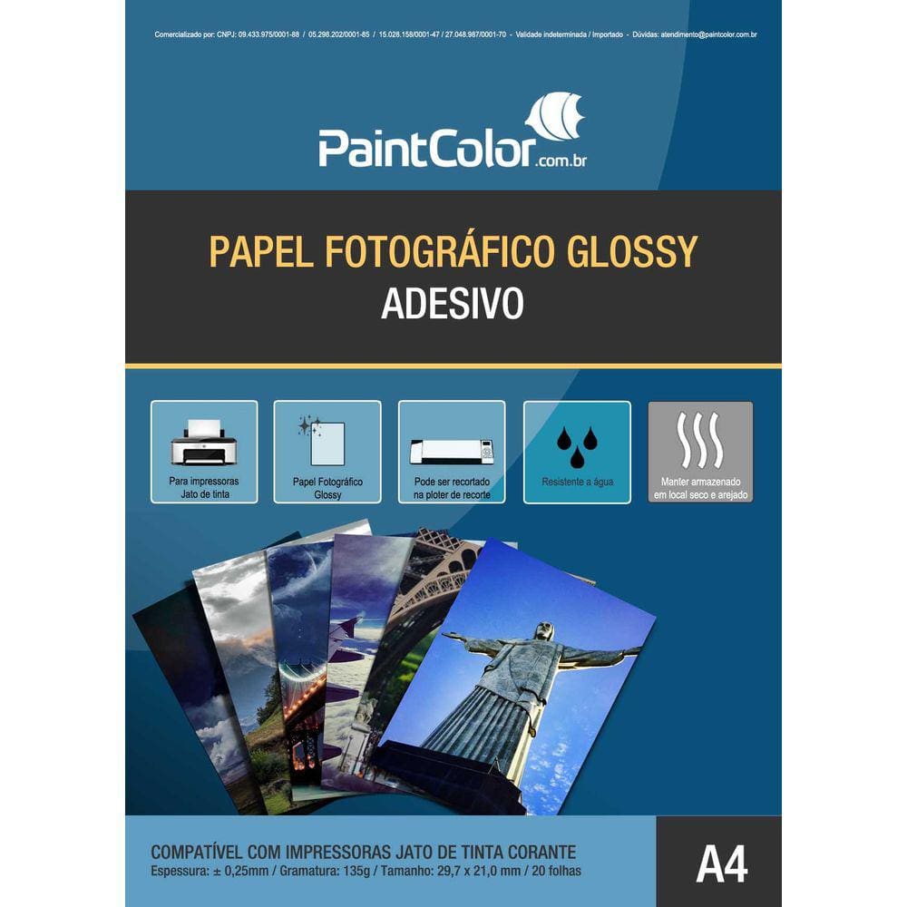 Papel Fotográfico Adesivo Glossy Para Jato de Tinta 135g A4 20 Folhas