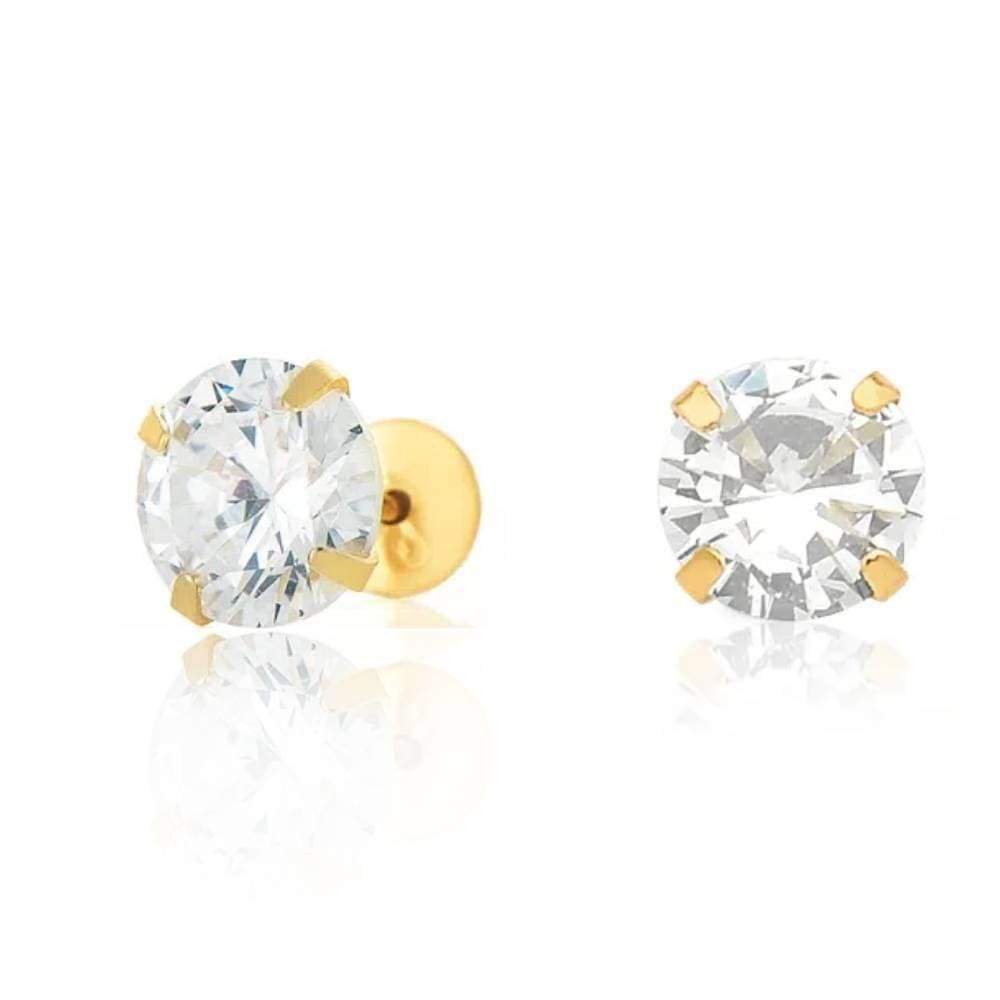 Brinco Zircônia Branca 4Mm Ouro 18K
