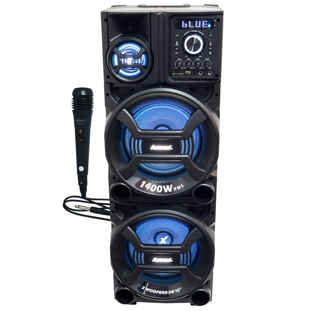 Caixa Som Amplificada Bluetooth 1400W Rms Woofer Mp3 Usb Led Bivolt ACA 1402 Titan Black Microfone