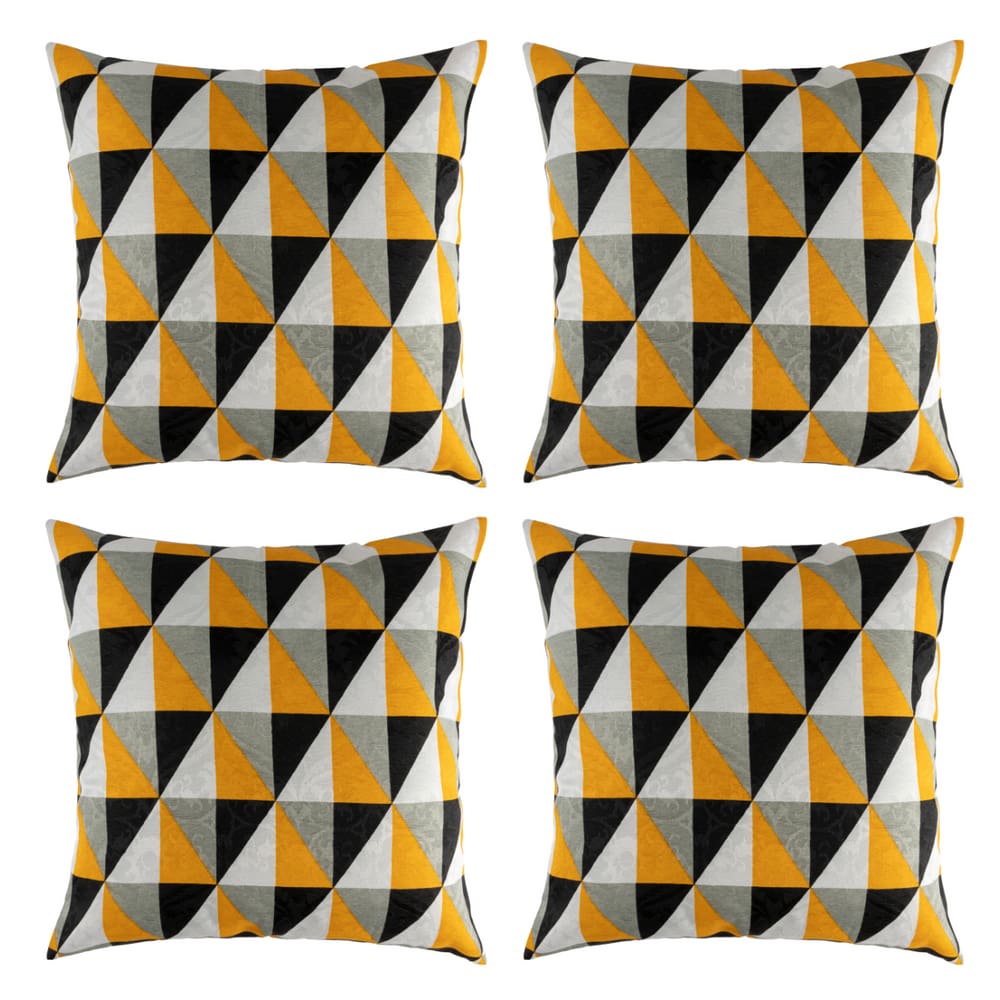 Kit 04 Capas de Almofada Decorativas Sala Sofá Geométrico Amarelo C/ Zíper