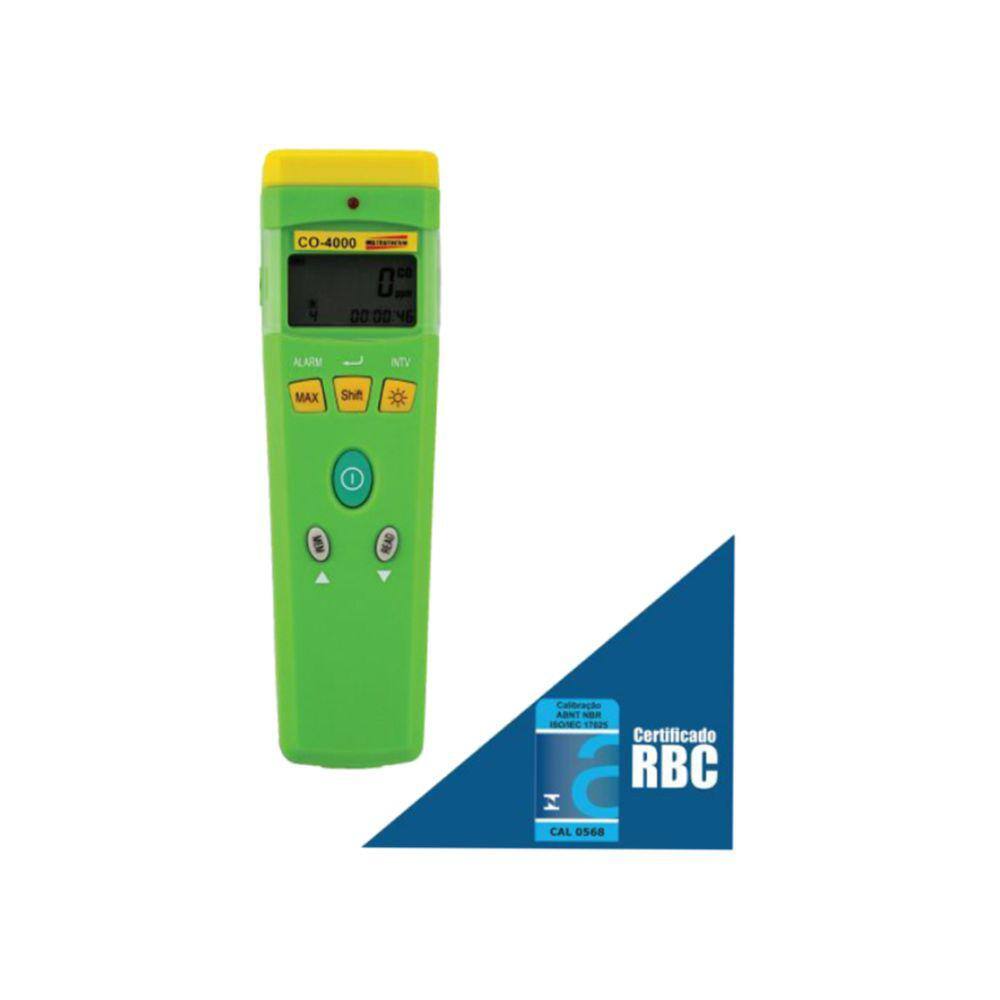 Medidor Monóxido Carbono Digital Escala 0 A 999 Ppm Co-4000 Portátil Instrutherm Certificado Calibração Acreditada Rbc