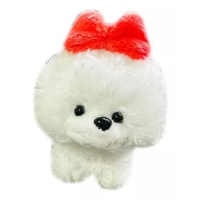 Cachorro De Pelúcia Poodle Branco Com Laço Chaveiro - 9cm
