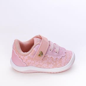 Tênis Infantil Feminino Kidy Floral com Brilho Rosa Claro