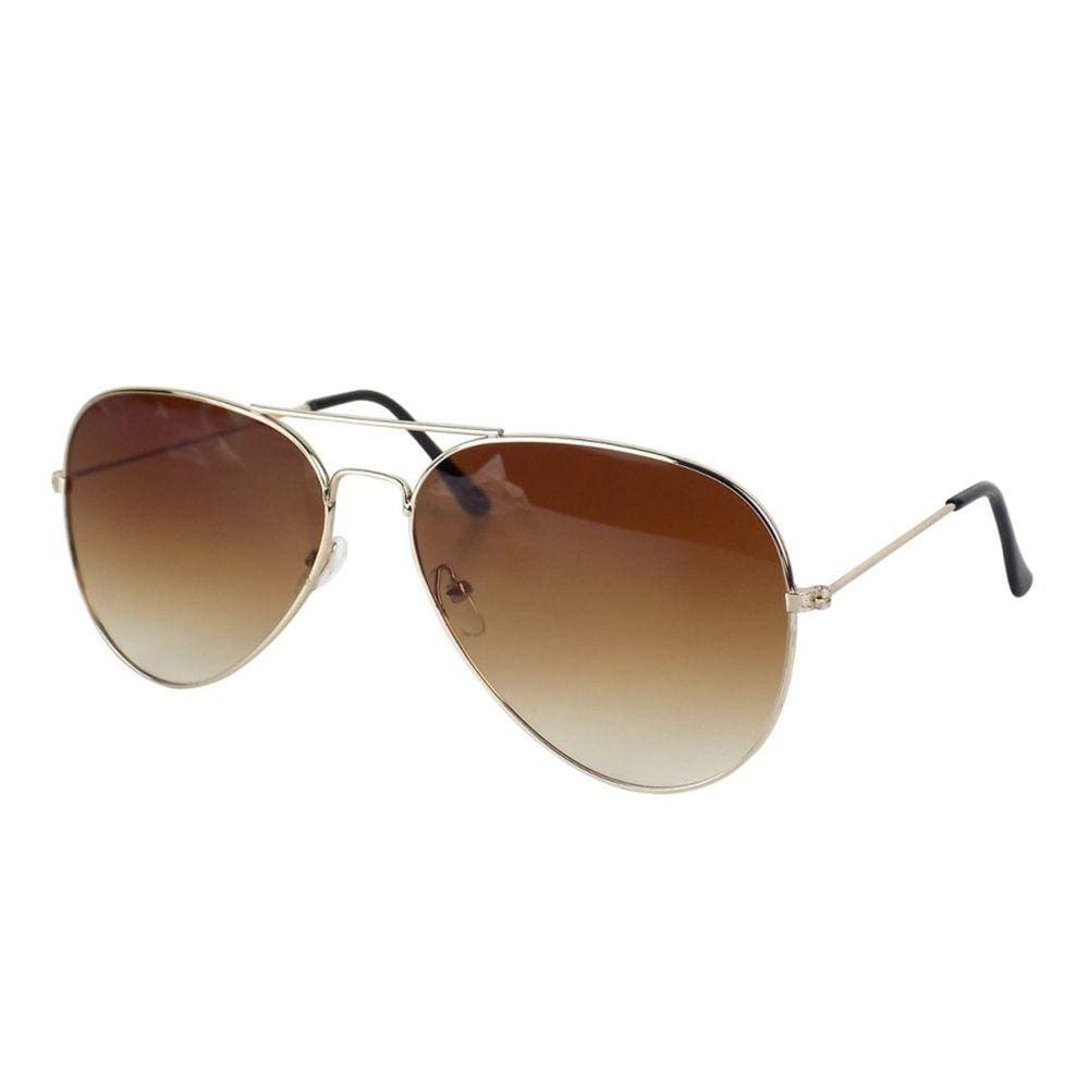 Oculos sol moderno masculino aviador marrom aço inox banhado ouro orginal presente moda masculina