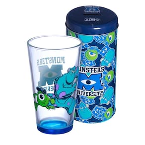 Universidade Monstros Kit Copo De Vidro 500ml + Cofre Metal Mike Sulley Oficial Disney