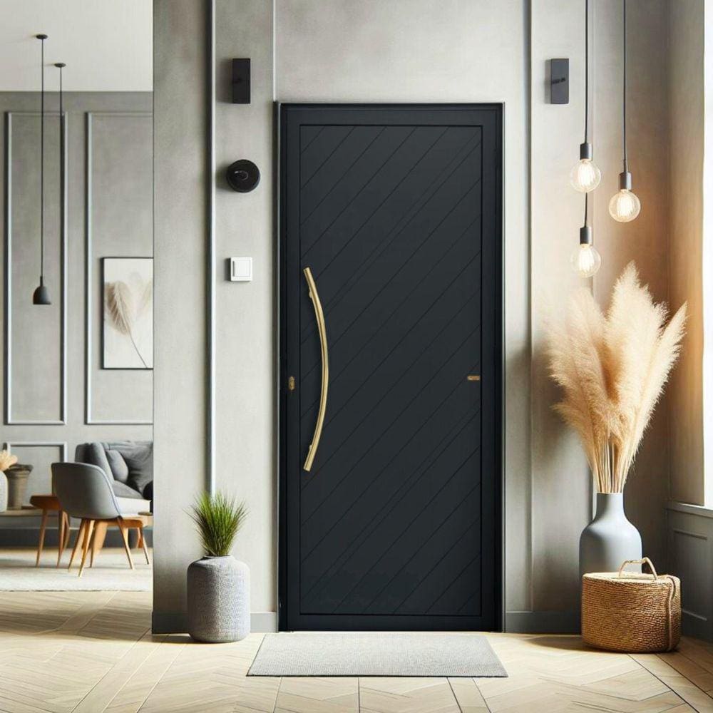 Porta de Aluminio Lambril 210x100cm com Puxador Super Savana Brimak Preto Dourado
