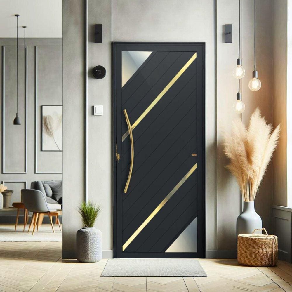 Porta de Aluminio Lambril 210x90cm com Puxador Super Oasis Brimak Preto Dourado