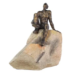Escultura Decorativa Homem na Pedra em Resina Bronze 23cm SS0284 BTC