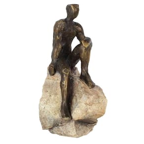 Escultura Decorativa Homem na Pedra em Resina Bronze 22cm SS0283 BTC