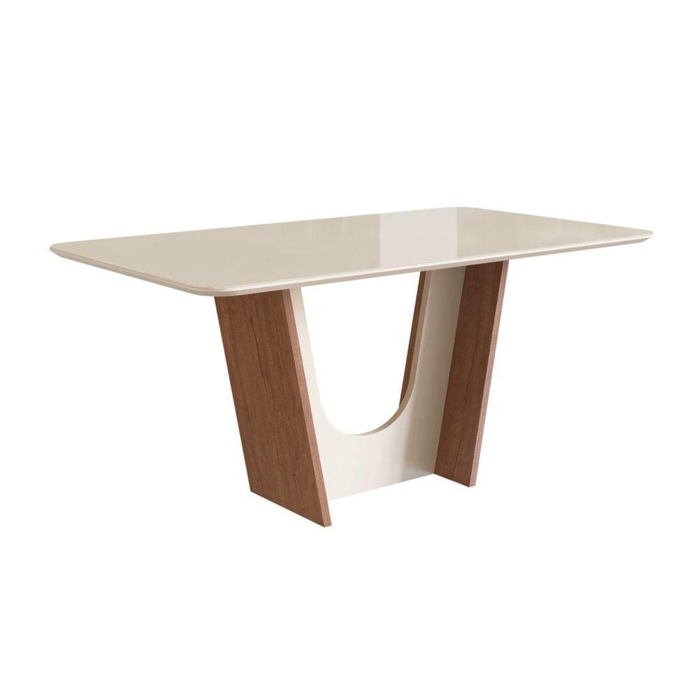 Mesa para Sala de Jantar 160x90cm com Vidro Lapidado Canela/Off White