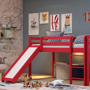Cama Alta Kids com Escorregador em Madeira Maciça/MDF Vermelho