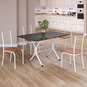 Conjunto Sala de Jantar Mesa Retangular 100x60cm Tampo Ardósia Indiana 4 Cadeiras Rio C. Marrom / Branco