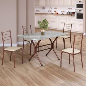 Conjunto Sala de Jantar Mesa Retangular 100x60cm Tampo Granito Topázio 4 Cadeiras Rio Creme / Marrom