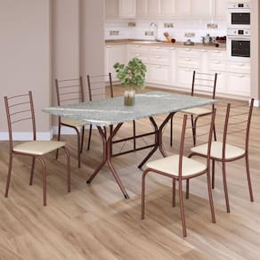 Conjunto Sala de Jantar Mesa Retangular 140x75cm Tampo Granito Topázio 6 Cadeiras Rio Creme / Marrom
