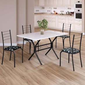 Conjunto Sala de Jantar Mesa Retangular 100x60cm Tampo Madeira Mdp 4 Cadeiras Rio Preto Floral / Preto Fosco