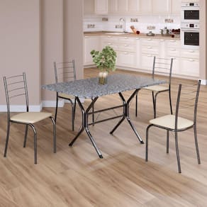 Conjunto Sala de Jantar Mesa Retangular 100x60cm Tampo Granito Ocre 4 Cadeiras Rio Creme / Mart Prata
