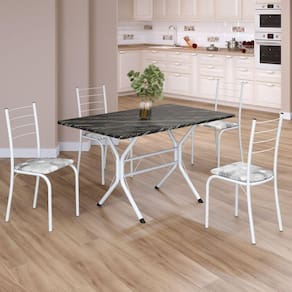 Conjunto Sala de Jantar Mesa Retangular 100x60cm Tampo Ardósia Indiana 4 Cadeiras Rio Paraopeba / Branco