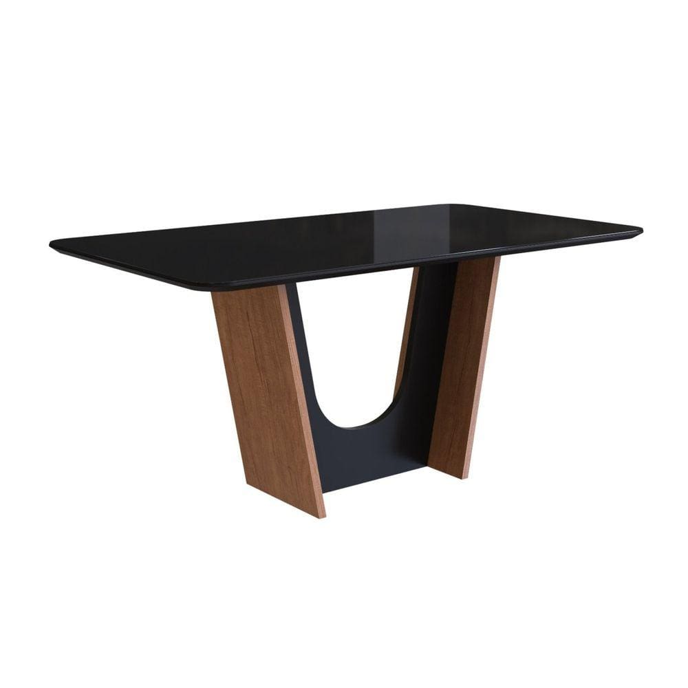 Mesa para Sala de Jantar 160x90cm com Vidro Lapidado Canela/Preto