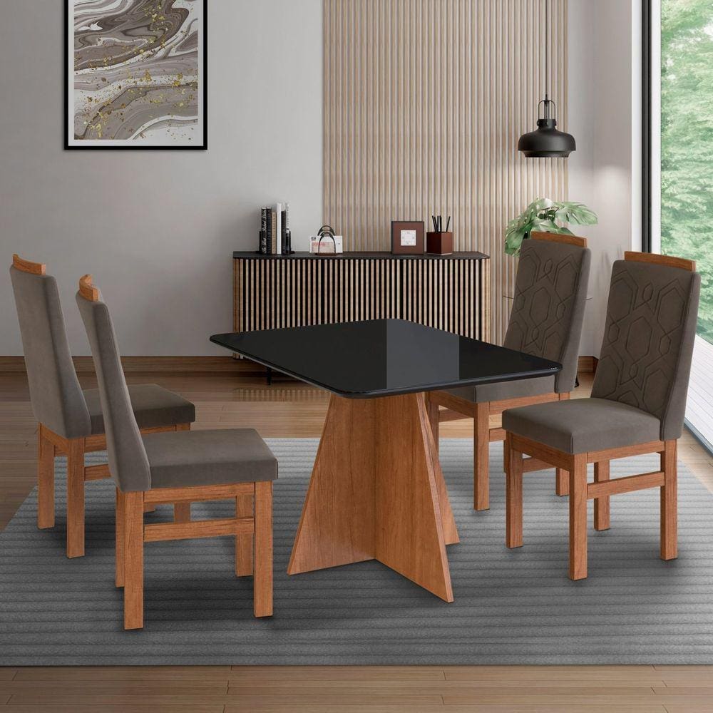 Mesa para Sala de Jantar 120x90cm com Vidro Lapidado Canela/Preto