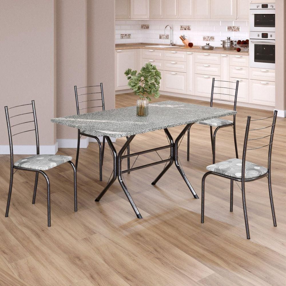 Conjunto Sala de Jantar Mesa Retangular 120x75cm Tampo Granito Topázio 4 Cadeiras Rio Paraopeba / Mart Prata