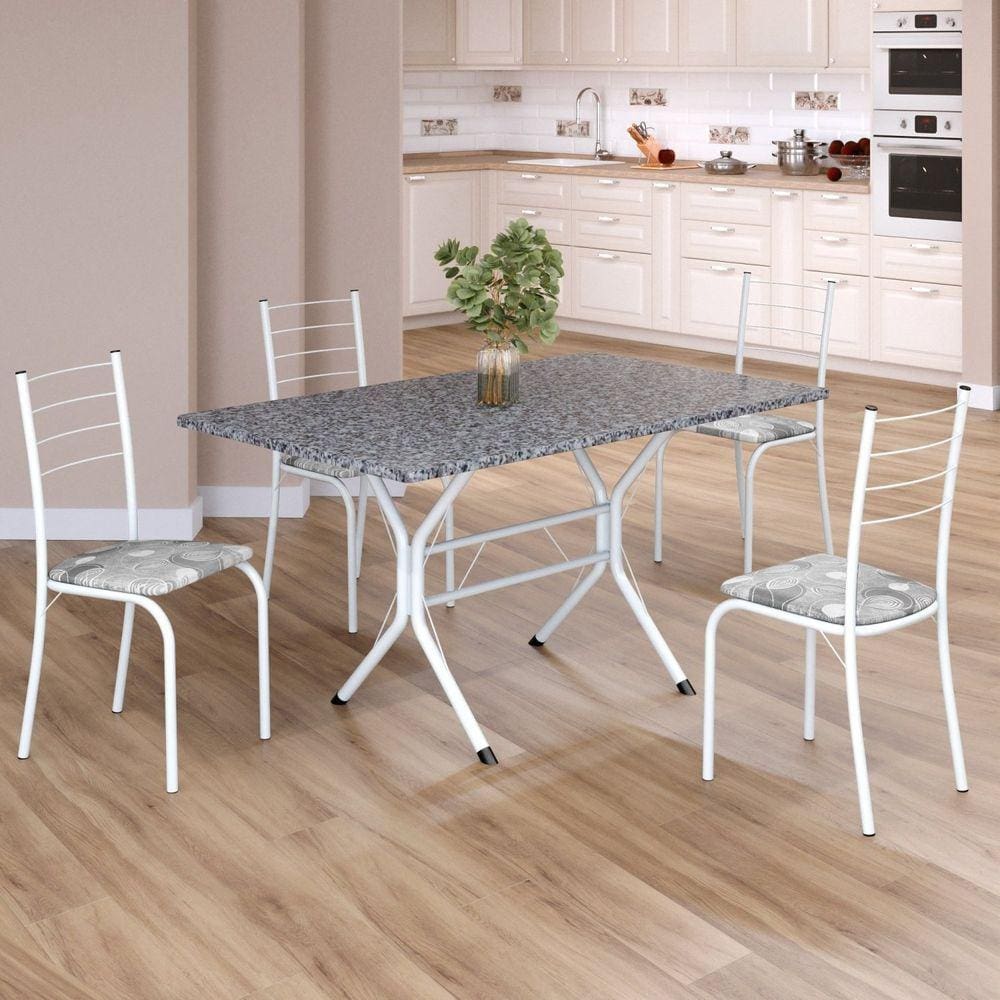 Conjunto Sala de Jantar Mesa Retangular 120x75cm Tampo Granito Ocre 4 Cadeiras Rio Paraopeba / Branco