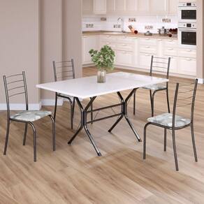 Conjunto Sala de Jantar Mesa Retangular 120x75cm Tampo Madeira Mdp White 4 Cadeiras Rio Paraopeba / Mart Prata