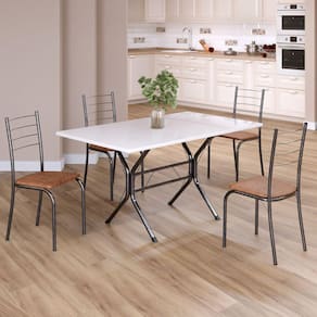 Conjunto Sala de Jantar Mesa Retangular 120x75cm Tampo Madeira Mdp White 4 Cadeiras Rio C. Marrom / Mart Prata