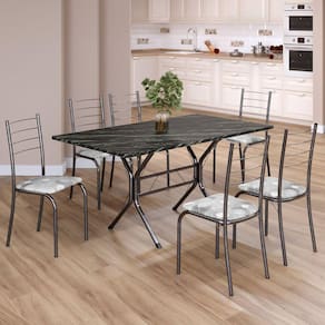 Conjunto Sala de Jantar Mesa Retangular 140x75cm Tampo Madeira Mdp Indiana 6 Cadeiras Rio Paraopeba / Mart Prata