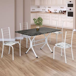 Conjunto Sala de Jantar Mesa Retangular 100x60cm Tampo Madeira Mdp Ardósia Indiana 4 Cadeiras Rio Paraopeba / Branco