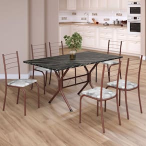 Conjunto Sala de Jantar Mesa Retangular 140x75cm Tampo Madeira Mdp Indiana 6 Cadeiras Rio Paraopeba / Marrom