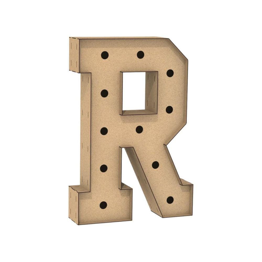 Letra Caixa Grande R Mdf 80Cm Altura Furo Lampada Iluminação