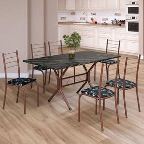Conjunto Sala de Jantar Mesa Retangular 140x75cm Tampo Madeira Mdp Indiana 6 Cadeiras Rio Preto Floral / Marrom