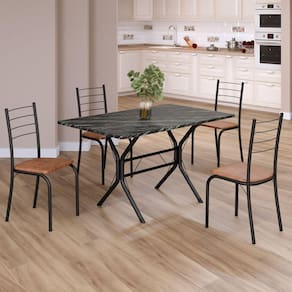 Conjunto Sala de Jantar Mesa Retangular 100x60cm Tampo Ardósia Indiana 4 Cadeiras Rio C. Marrom / Preto Fosco