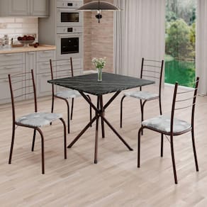 Conjunto Sala de Jantar Mesa Quadrada 70x70cm Tampo Ardósia Indiana 4 Cadeiras Rio Paraopeba / Marrom