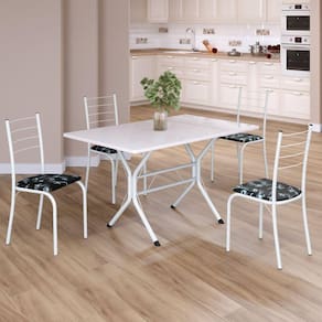 Conjunto Sala de Jantar Mesa Retangular 100x60cm Tampo Madeira Mdp 4 Cadeiras Rio Preto Floral / Branco