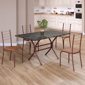 Conjunto Sala de Jantar Mesa Retangular 120x75cm Tampo Ardósia Indiana 4 Cadeiras Rio C. Marrom / Marrom