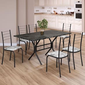 Conjunto Sala de Jantar Mesa Retangular 140x75cm Tampo Madeira Mdp Indiana 6 Cadeiras Rio Paraopeba/ Preto Fosco
