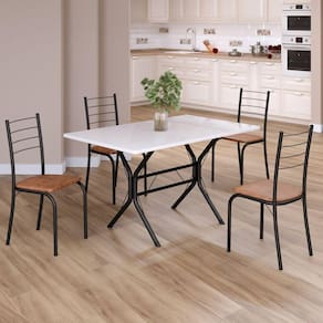 Conjunto Sala de Jantar Mesa Retangular 100x60cm Tampo Madeira Mdp 4 Cadeiras Rio C. Marrom / Preto Fosco