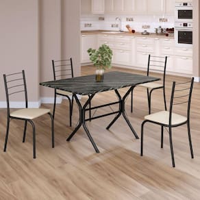 Conjunto Sala de Jantar Mesa Retangular 100x60cm Tampo Madeira Mdp Ardósia Indiana 4 Cadeiras Rio Creme / Preto Fosco