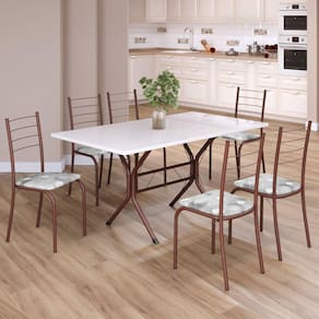 Conjunto Sala de Jantar Mesa Retangular 140x75cm Tampo Madeira Mdp 6 Cadeiras Rio Paraopeba / Marrom