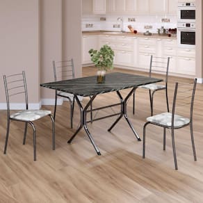 Conjunto Sala de Jantar Mesa Retangular 100x60cm Tampo Madeira Mdp Ardósia Indiana 4 Cadeiras Rio Paraopeba / Mart Prata