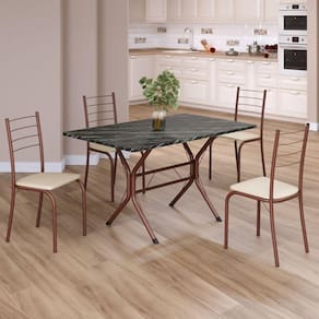 Conjunto Sala de Jantar Mesa Retangular 100x60cm Tampo Madeira Mdp Ardósia Indiana 4 Cadeiras Rio Creme / Marrom